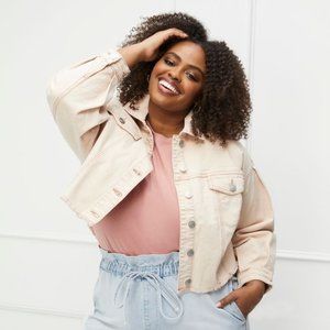 Eloquii Pink Pleat Sleeve Denim Jacket - 24 - NWOT